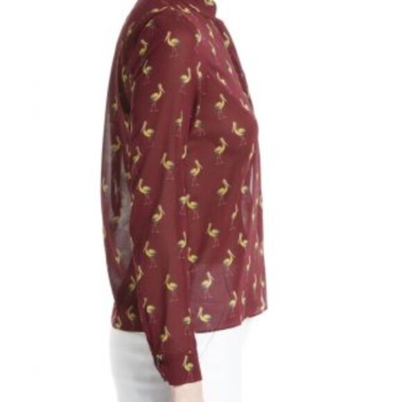 Alice + Olivia Willa Bird-Print Silk Shirt Size XP - Picture 2 of 10
